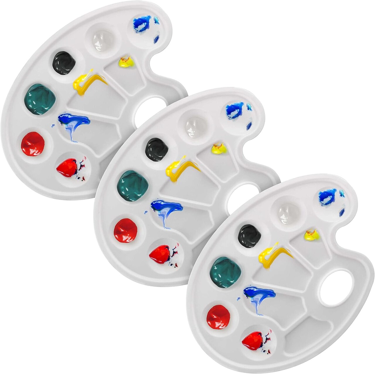 10-Well Plastic Artist Painting Palette (Pack of 3) - Paint Color Mixing Trays - Art Students, Classroom, Class Craft Projects, Party Events - Acrylic, Oil, Watercolor, Tempera